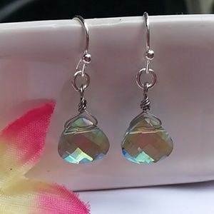 Faceted Blue Topaz Crystal Earrings